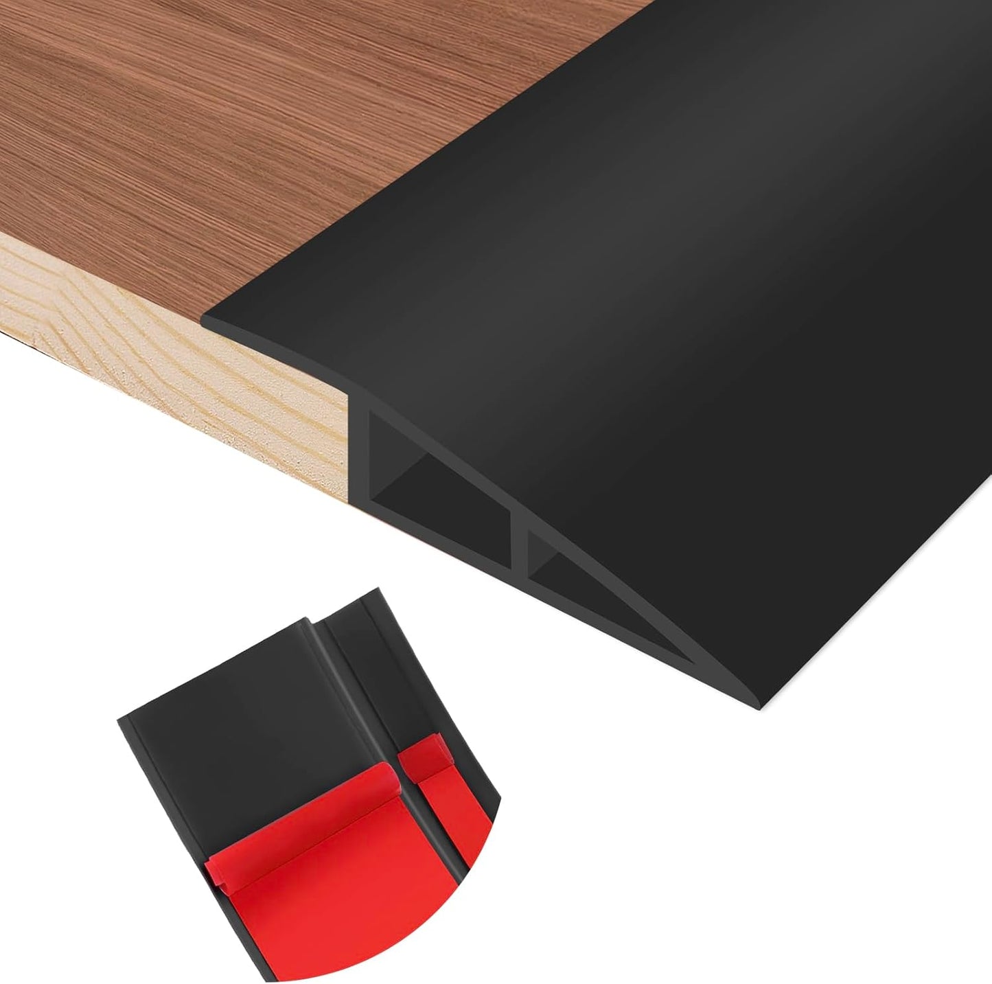 Floor Transition Strip Self Adhesive Vinyl Door Threshold for Doorways Carpet Edging Trim Overlap Edge Reducer for Laminate Floor, Carpet, Tile (Black, 1/5" to 2/5", 6.6Ft)