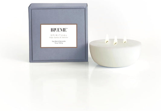 New BLUEME Wellness Candle Wax Refill, Contains Essential Oil, Sustainable, Hand Finished, Hand Poured, Premium, Luxury Ceramic, Natural Cotton Wick (12oz, Palo Santo & Vetiver)