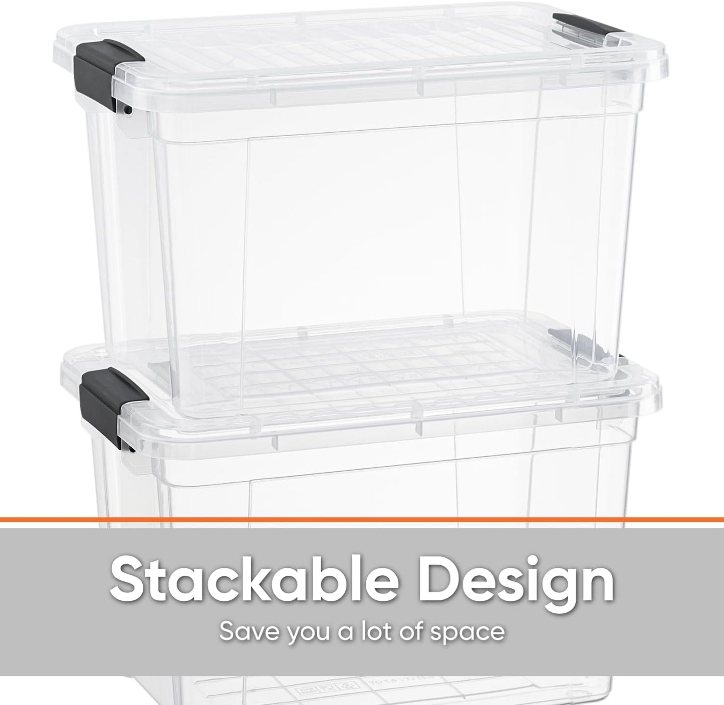 Superio Clear Storage Boxes with Lids, 26.5 Quart Plastic Container Bins for Organizing, Stackable Crates, BPA Free, Non Toxic, Odor Free, Organizers for Home, Office, School, and Dorm