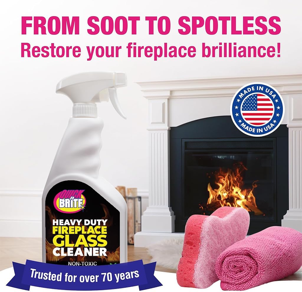 Quick N Brite Fireplace Glass Cleaner 24oz, Nonabrasive Cleaning Spray for Fireplace Glass, Oven Glass, Glass Cooktops, Ceramic-Glass, Microwave Glass (Pack of 2)