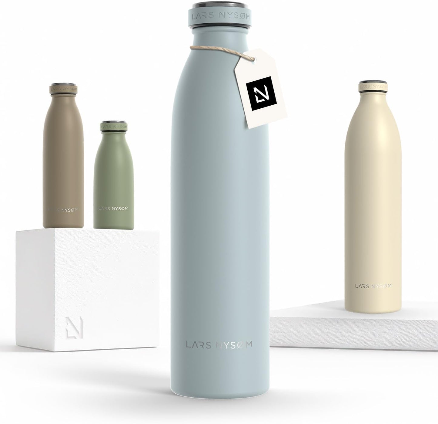 LARS NYSØM Stainless Steel Insulated Water Bottle 12oz 17oz 25oz 34oz 51oz | Insulated Thermo Flask for Hot and Cold Beverages | Leakproof Drinking Bottle (Sky Blue, 25.4 oz)
