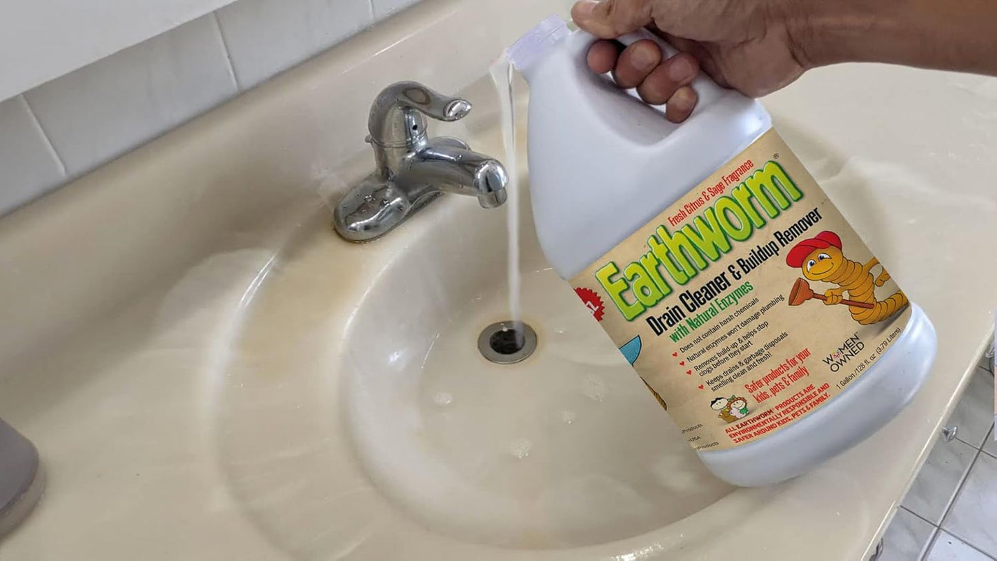 Earthworm® Drain Cleaner - Drain Deodorizer - Natural and Safer for Families - One (1) 1 Gallon bottle