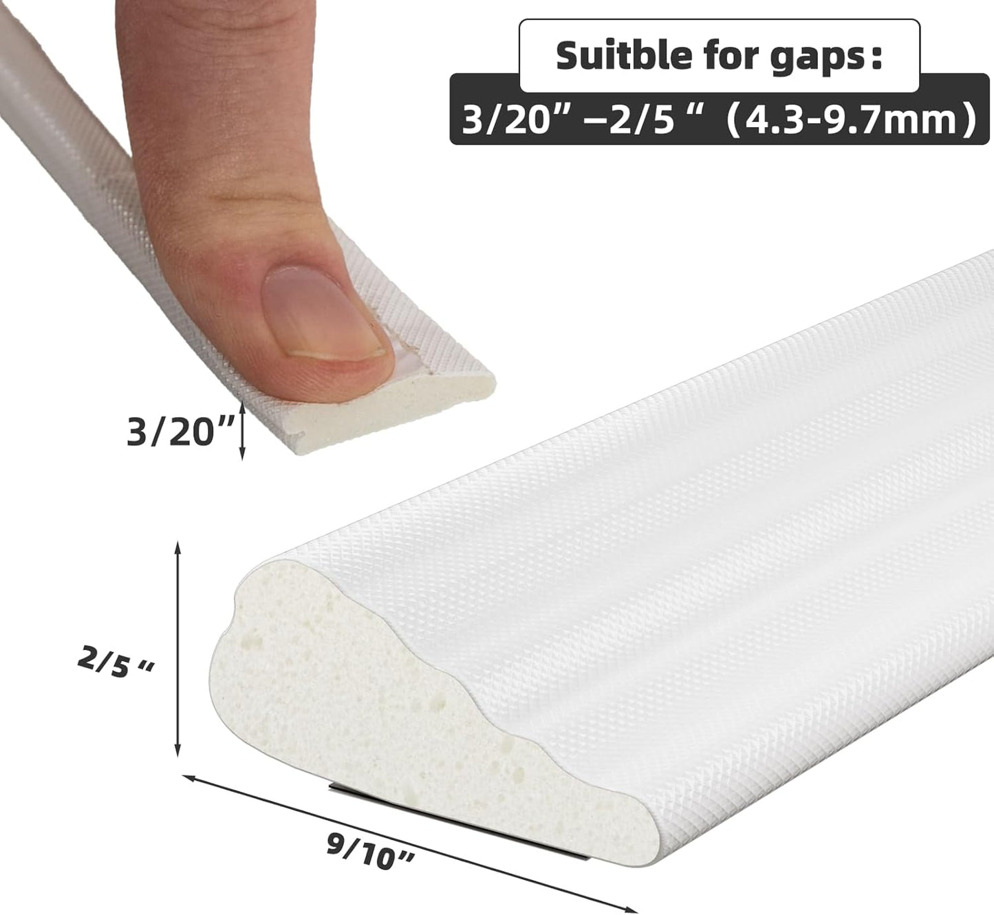 9.8 Ft Weather Stripping Seal Strip for Doors/Windows,Soundproofing Window Insulation Draft Stopper for Winter, Selfadhesive Foam Weather Strip for Door Frame,Door Gap Filler Noise Blocker(White)