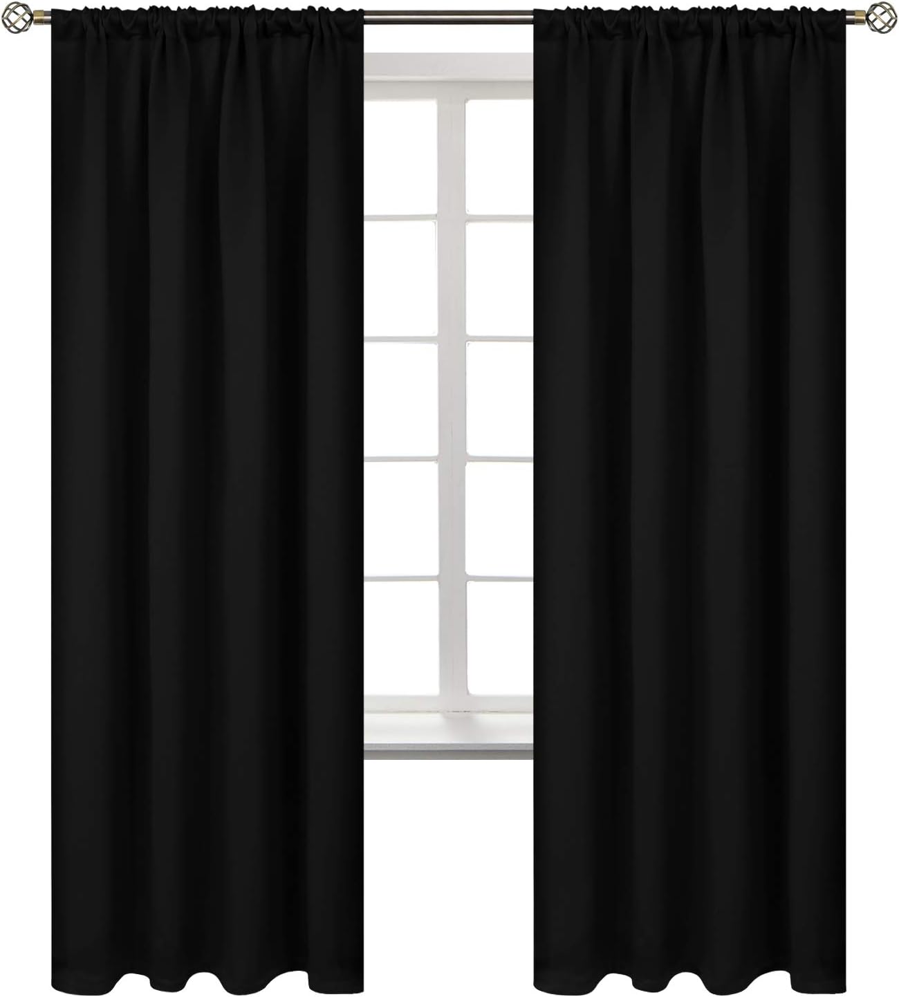 BGment Black Blackout Curtains for Bedroom 52 x 72 Inch Long - Thermal Insulated Drapes Room Darkening Window Treatments for Living Dining Room, 2 Panels
