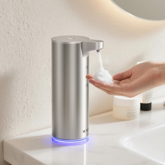 SUNLY Automatic Foam Soap Dispenser, 0.2s Fast Sensor, USB-C Rechargeable, Smudge-Resistant Stainless Steel, Touchless Liquid & Foaming Soap Dispenser for Bathroom, Kitchen, Hotel, Silver