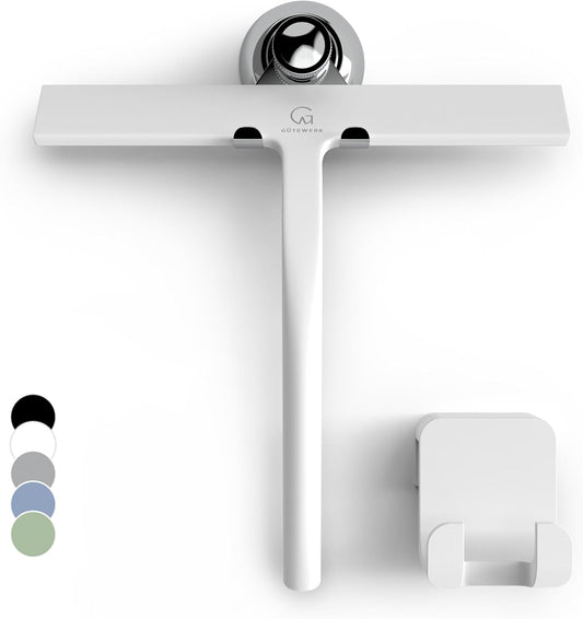 GÜTEWERK Shower Squeegee for Glass Doors, Silicone Window Squeegee, Bathroom and Glass Cleaning - White - 9 Inch