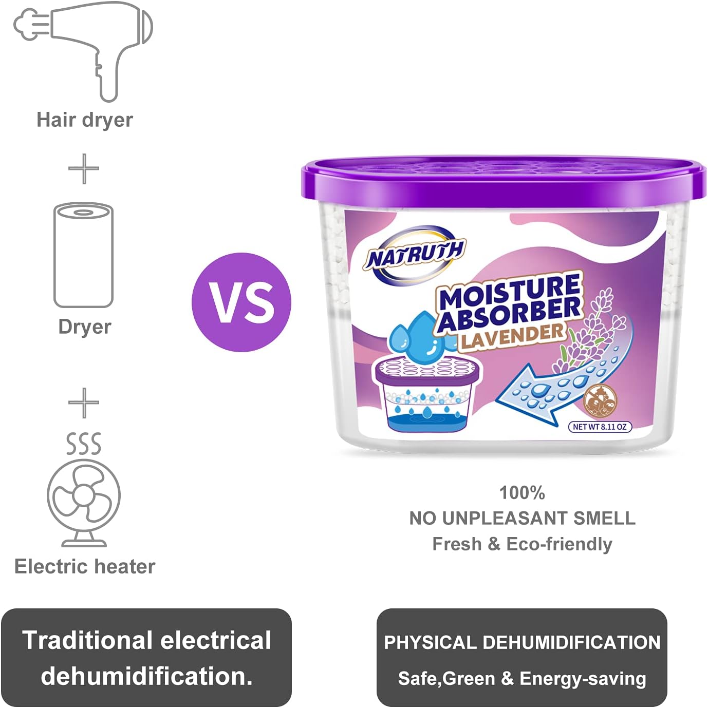 NATRUTH Moisture Absorbers with Lavender Scent,9-Pack Portable Closet Dehumidifier, Odor Eliminator Absorber Bucket, Unscented Humidity Absorber,Cleaner Air Dehumidifier for Closet,Bathrooms