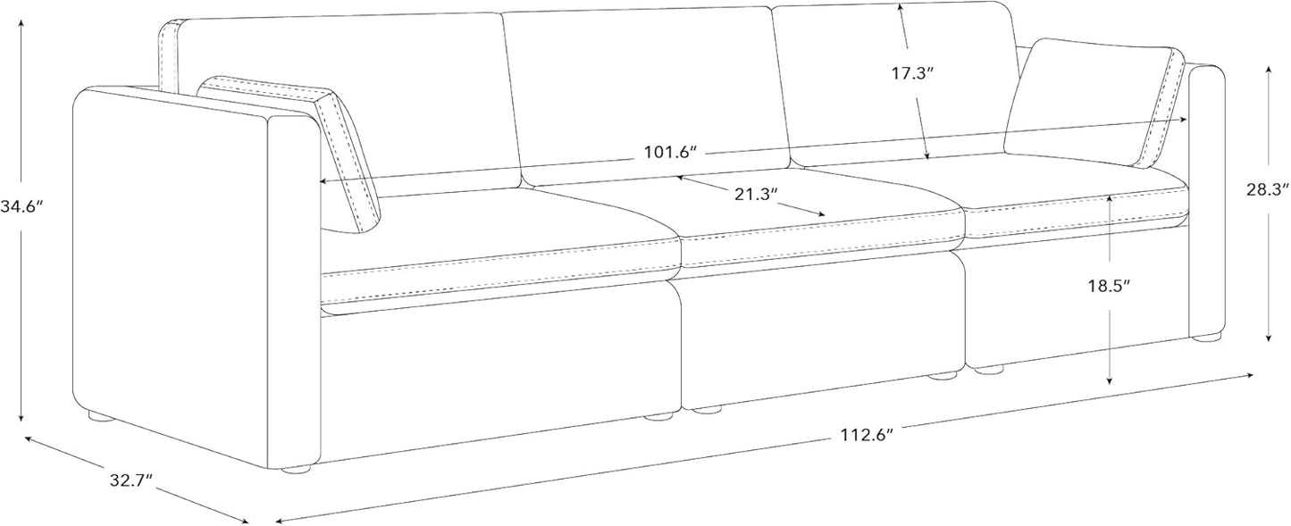 CHITA Oversized Modular Sectional Convertible Fabric Sofa Set, FSC Certified Extra Large Sectional Deep Seat Couch for Living Room, 112 inch Width,3 Seat Modern Modular Sofa, Moss Green