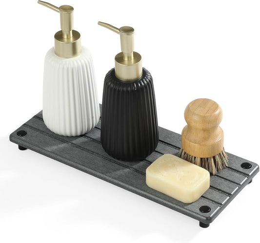 Instant Dry Sink Caddy Kitchen Sink Organizer, Quick Drying Stone Tray Diatomite Sponge Holder Soap Dish, Bathroom Countertop Fast Dry Water Absorbing Vanity Rack, Dark Gray,12" x 5"