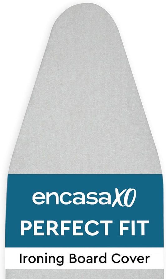 Encasa XO Ironing Board Cover and Pad 54"x15" - Thick 2mm Foam Padding, Drawstring Tightening & Lock, Heat Reflective, Scorch & Stain Resistant, Standard Large Ironing Board - Silver Premium