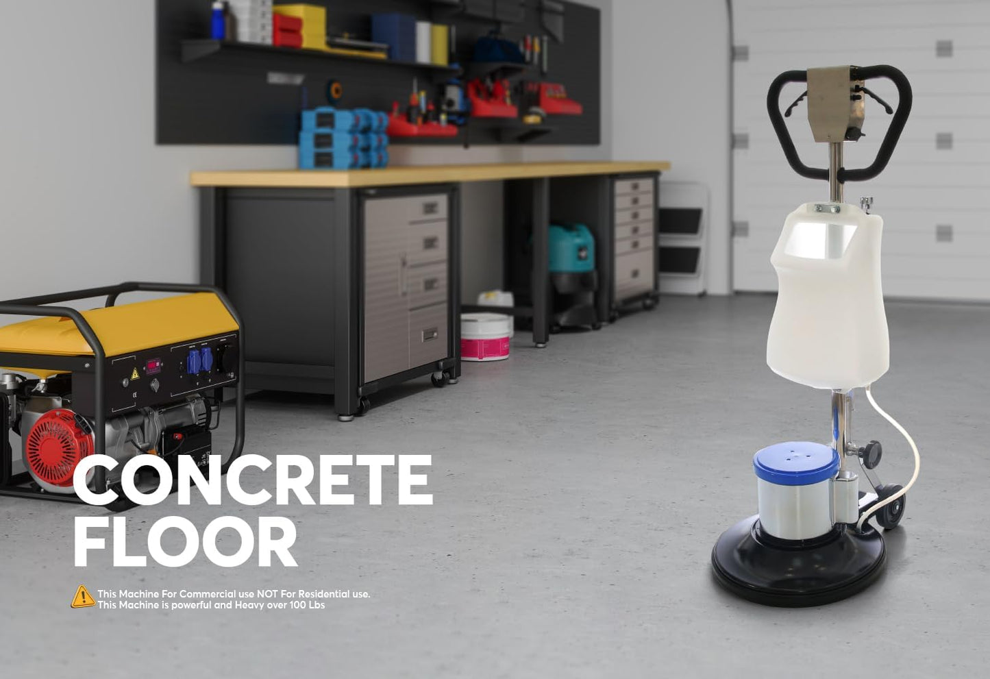 Industrial Floor Polisher Machine 17" with (1 Tank + 2 Brushes + 1 Pad Holder ) ,1.5 HP BF522