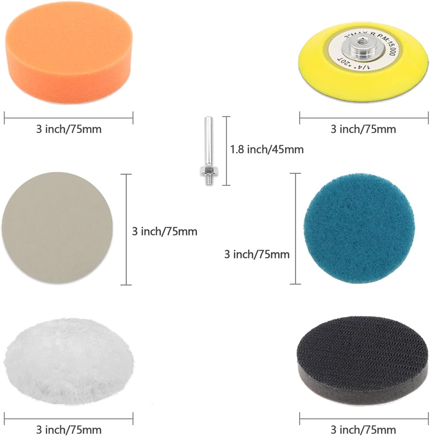 VIBRATITE Car Headlight Restoration Kit, 3 Inch Car Polishing Sanding Discs with 1/4 Inch Shank Backing Pad, Scouring Pads, Buffing Sponge Pads, Soft Interface Pad, Woolen Buffer Pads, 32PCS