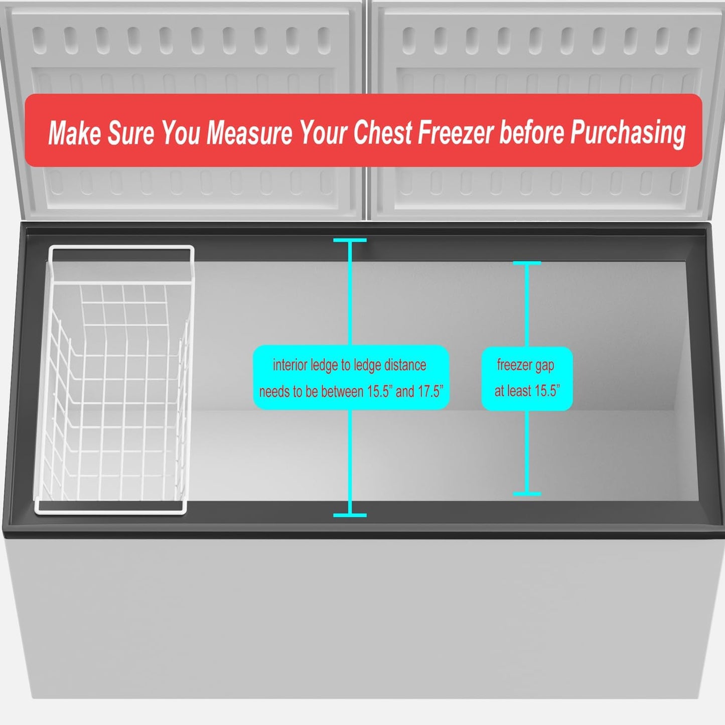 SANNO Chest Freezer Baskets, Deep Freezer Organizer Bins Sturdy Metal Wire Freezer Organizer for Home Kitchen, 17.5in