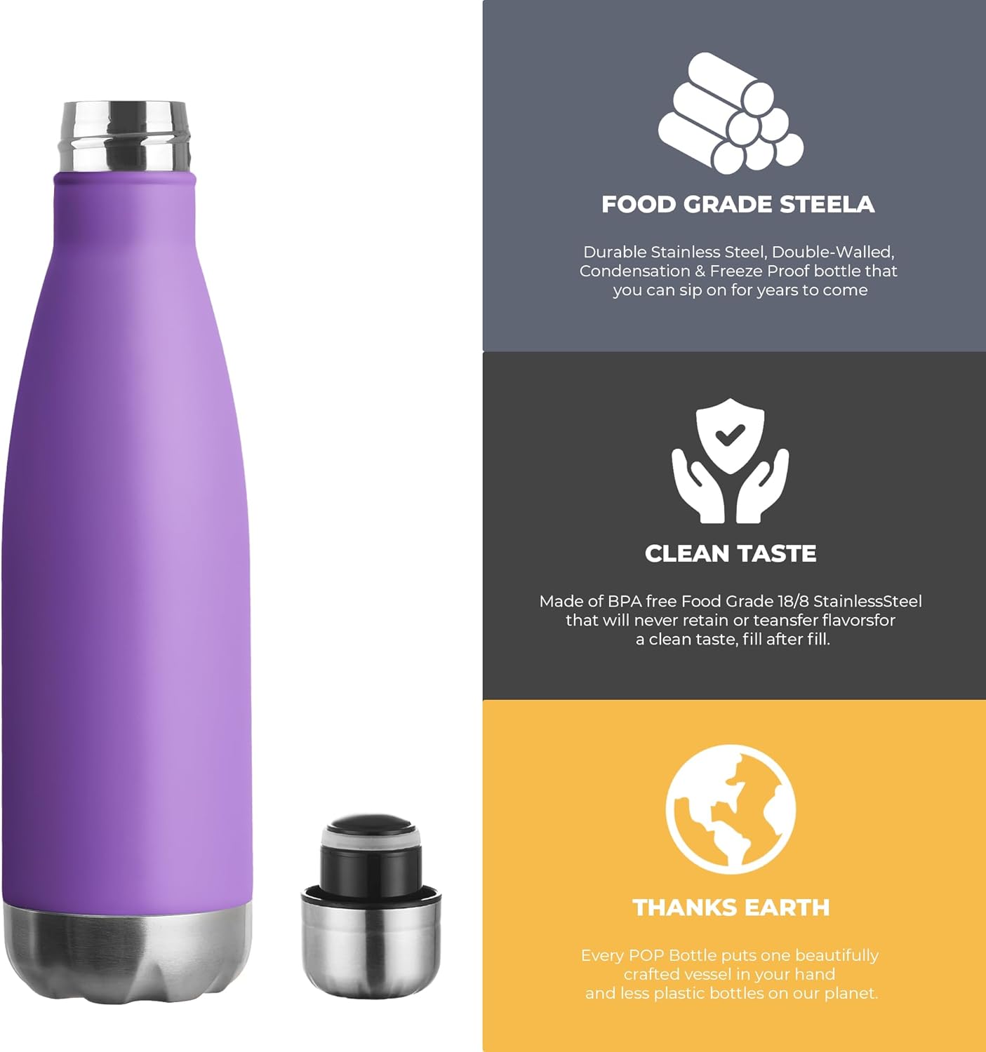 MEWAY 17oz Sport Water Bottle Vacuum Insulated Stainless Steel Leak-Proof Double Wall Cola Shape Water Bottle,Keep Drinks Hot & Cold(Purple,1 Pack)