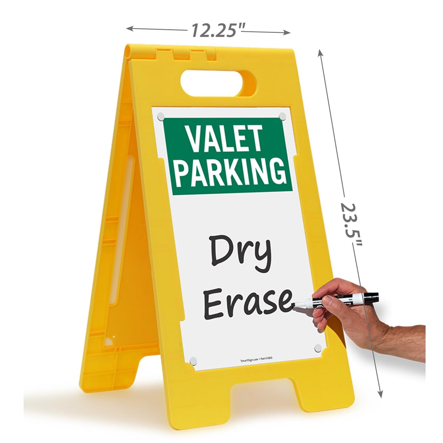 SmartSign 25 x 12 inch Dry Erase “Valet Parking” Two-Sided Write-On Standing Floor Sign, White-Board Finish, Polypropylene Plastic, Yellow, Green and White, Made in USA