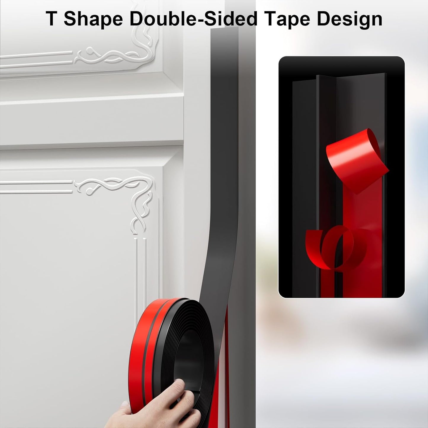 T-Shaped Door Draft Stopper, 1.37 in x 10 Ft Silicone Seal Strip for Windows Gaps, Weather Stripping Seal Strip Shower Sweep, Black