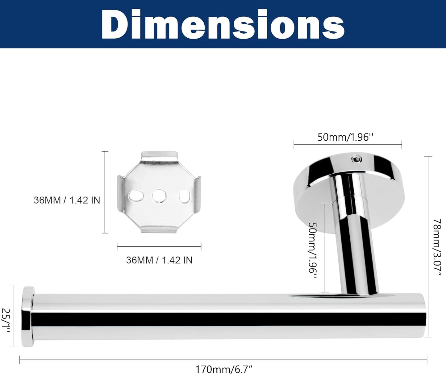 NearMoon Bathroom Toilet Paper Holder, Premium SUS304 Stainless Steel Rustproof Wall Mounted Toilet Roll Holder for Bathroom, Kitchen (2 Pack, Chrome Finish)