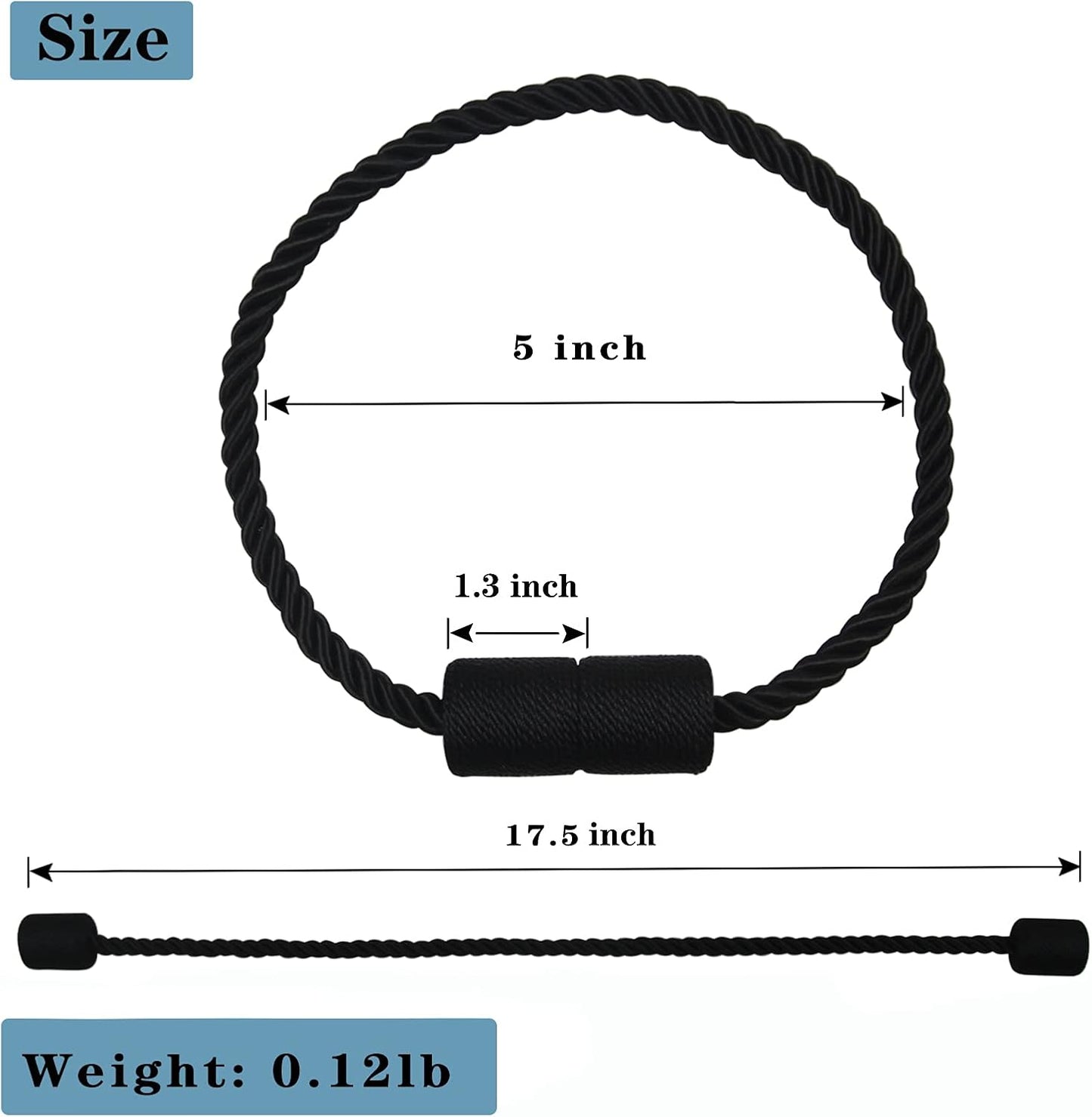 2 Pack Black Strong Magnetic Curtain Tiebacks Outdoor Elegant Decorative Tie Backs Modern Rope Tiebacks for Drapes Window Curtain Holdbacks for Draperies