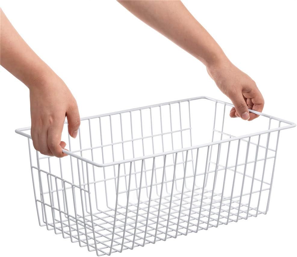 SANNO Wire Metal Baskets Freezer Baskets Farmhouse Organizer Storage Bins Large Organizer Bins for Shelf Storage, Office, Bathroom, Pantry Organization Storage Bins Rack with Handles-Set of 6