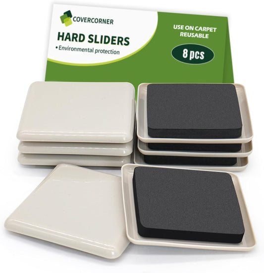 Furniture Sliders for Carpet 8 PCS - 3 1/2 inch Furniture Moving Slider Chair Legs Floors Protectors Square Furniture Movers Sliders – Move Your Furniture Easy & Safely(for Carpet)