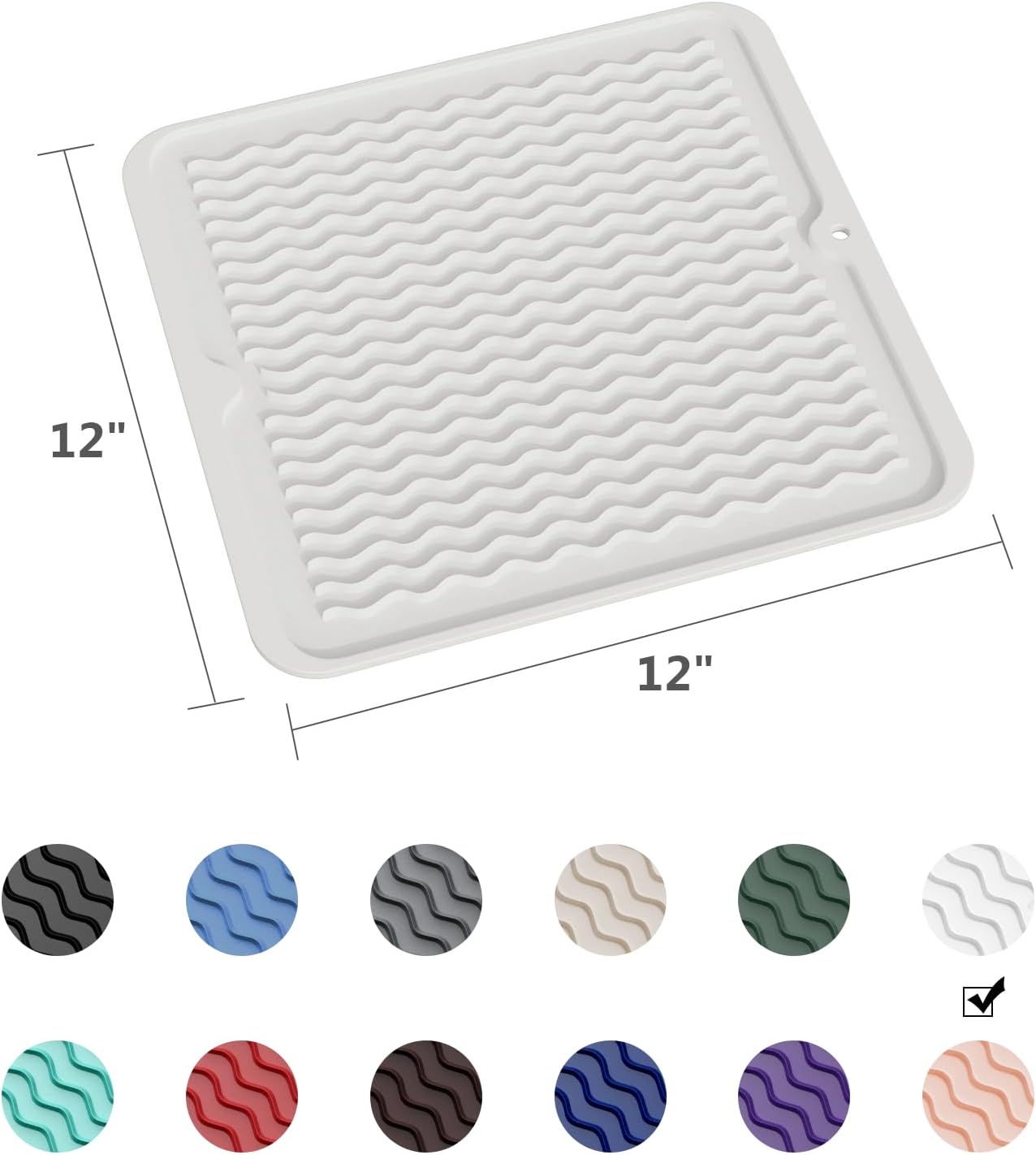 ZLR Silicone Dish Drying Mat for Kitchen Counter, Eco-Friendly Fast Dry Dish Mat, Easy Clean Multi Usage Drying Matt, Heat Resistant Trivet, 12" x 12" Middle, Milk White