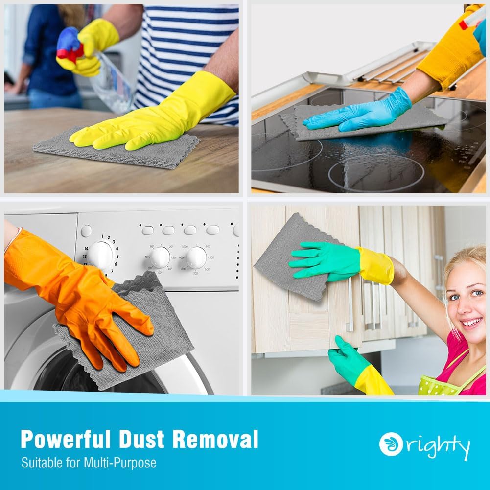 Orighty Cleaning Cloths 12x12 inch, Pack of 24, Highly Absorbent Microfiber Cleaning Supplies, Lint Free Cloths for Multiple-use, Powerful Cleaning Rags for House, Kitchen, Car Care (Grey)