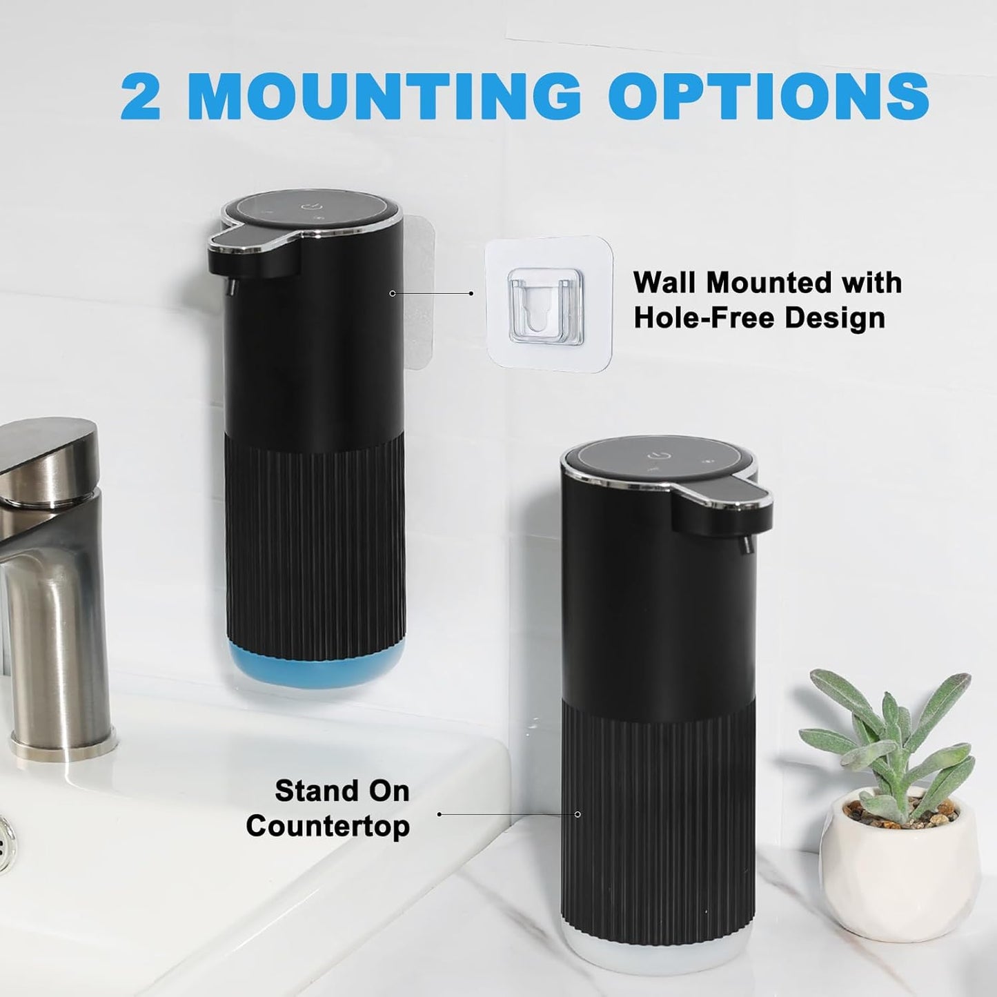 Automatic Soap Dispenser, 2 Pack Black Touchless Liquid Soap Dispenser for Bathroom, 13.5 Fl Oz Plastic Electric Auto Dish Soap Dispensers Wall Mount for Kithcen with Adjustable Volume