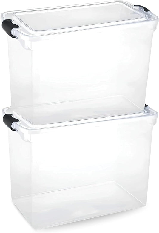 HOMZ 2-Pack Latching Lid, Large Clear Plastic Storage Bins w/Lids, 112 Quart, Gray Latch - Stackable Container Boxes for Home, Bathroom, and Office Organization