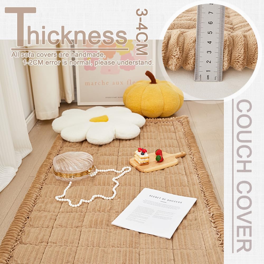 Couch Cover for Dogs Washable, Fuzzy Pet Couch Covers for 3 Cushion Sofa Pet Friendly, Non Slip Sofa Cover (Light Brown, 27.6" x 59"/70 x 150cm)