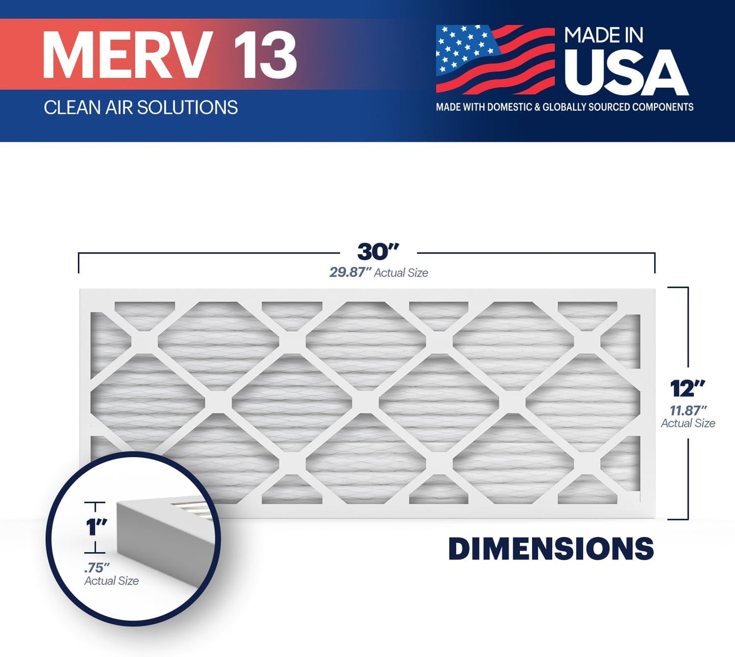 BNX TruFilter 12x30x1 Air Filter MERV 13 (4-Pack) - MADE IN USA - Electrostatic Pleated Air Conditioner HVAC AC Furnace Filters for Allergies, Pollen, Mold, Bacteria, Smoke, Allergen, MPR 1900 FPR 10