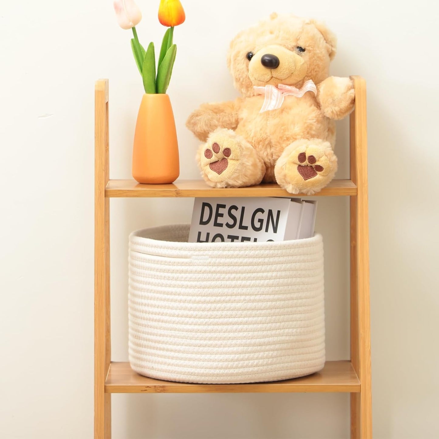 Small Basket for Organizing | Cube Shelf Closet Storage Baskets | 9.7×9.7×7.1” | Woven Rope Gift Basket | Nursery | Round 3 Packs Off White