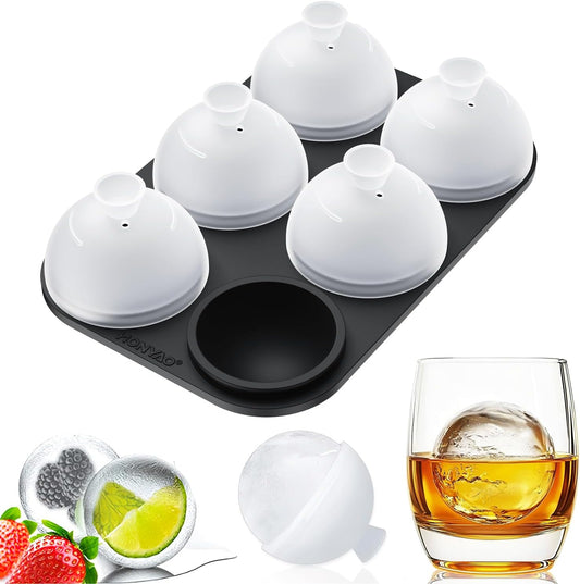 HONYAO Whiskey Ice Ball Mold - 1.8 Inch Silicone Maker With Individual Lid for Easy Fill and Release - 6 Round Sphere Molds for Cocktails and Bourbon