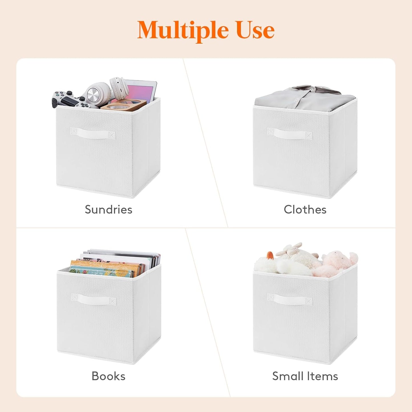 Lifewit Collapsible Fabric Storage Cubes Bins Set 11 Inch, Foldable Cubby Organizers Boxes, 6 Pack Organizing Baskets for Shelf, Closet, Utility Room, Storage Room, 18L White