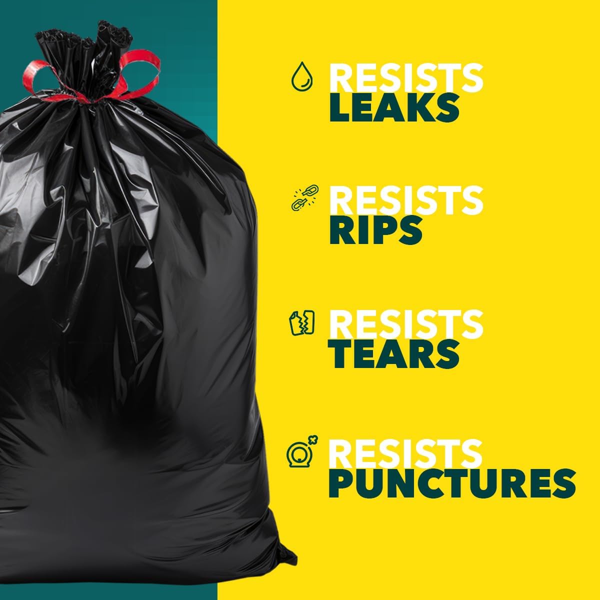 Plastico Extra Tall Kitchen Trash Bags - 18 Gallon, Black, 36 Garbage Bags, Extra Strong, Easy Drawstrings - Odor Guard Control, Unscented, 1.1 Mil Thick Plastic