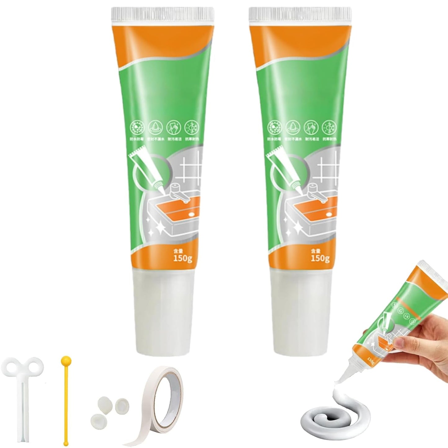 Waterproof White Grout Repair Kit, Grout Pen for Shower Tile, Grout Filler Repair, Squeeze Tube White Caulk, Waterproof & Moisture-Resistant, for Kitchen Bathroom (2)