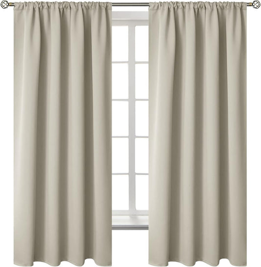 BGment Rod Pocket Blackout Curtains for Bedroom - Thermal Insulated Room Darkening Curtain for Living Room, Light Camel, 52 x 63 Inch, 2 Panels