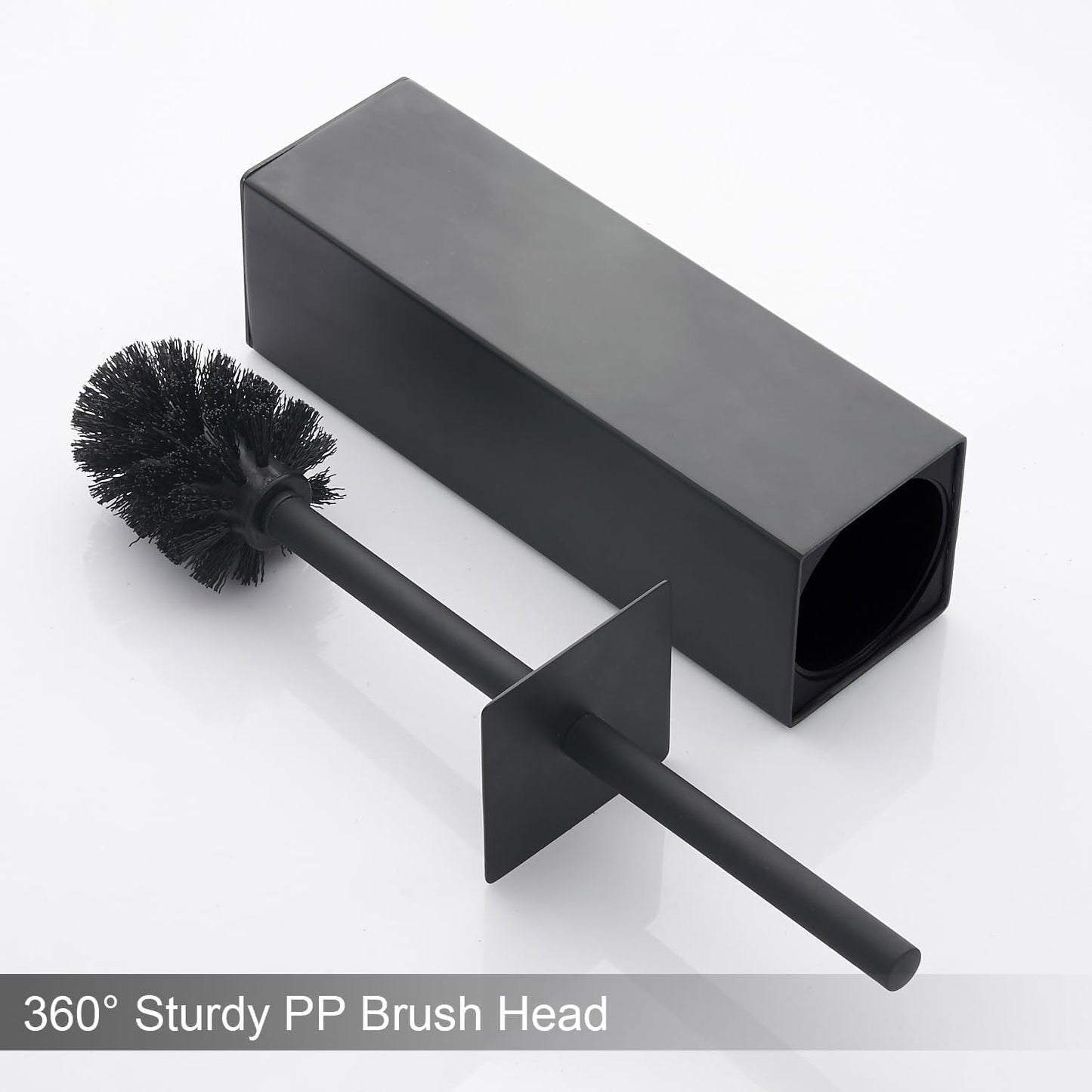 Matte Black Square Stainless Steel Toilet Brush with Holder, 304 Modern Toilet Brush Set – Rust Resistant, Long Handle, Replacement Heads, Floor Standing Bathroom Toilet Cleaning Brush