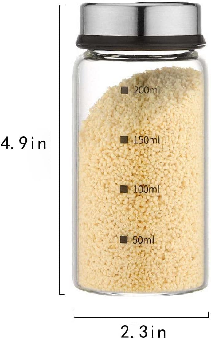 2 Piece 4-Neck Glass Seasoning Shakers with Adjustable Pour Holes - Moisture Resistant, Salt and Pepper Shakers - For Seasoning, Picnics (2 medium jars, 7oz each)