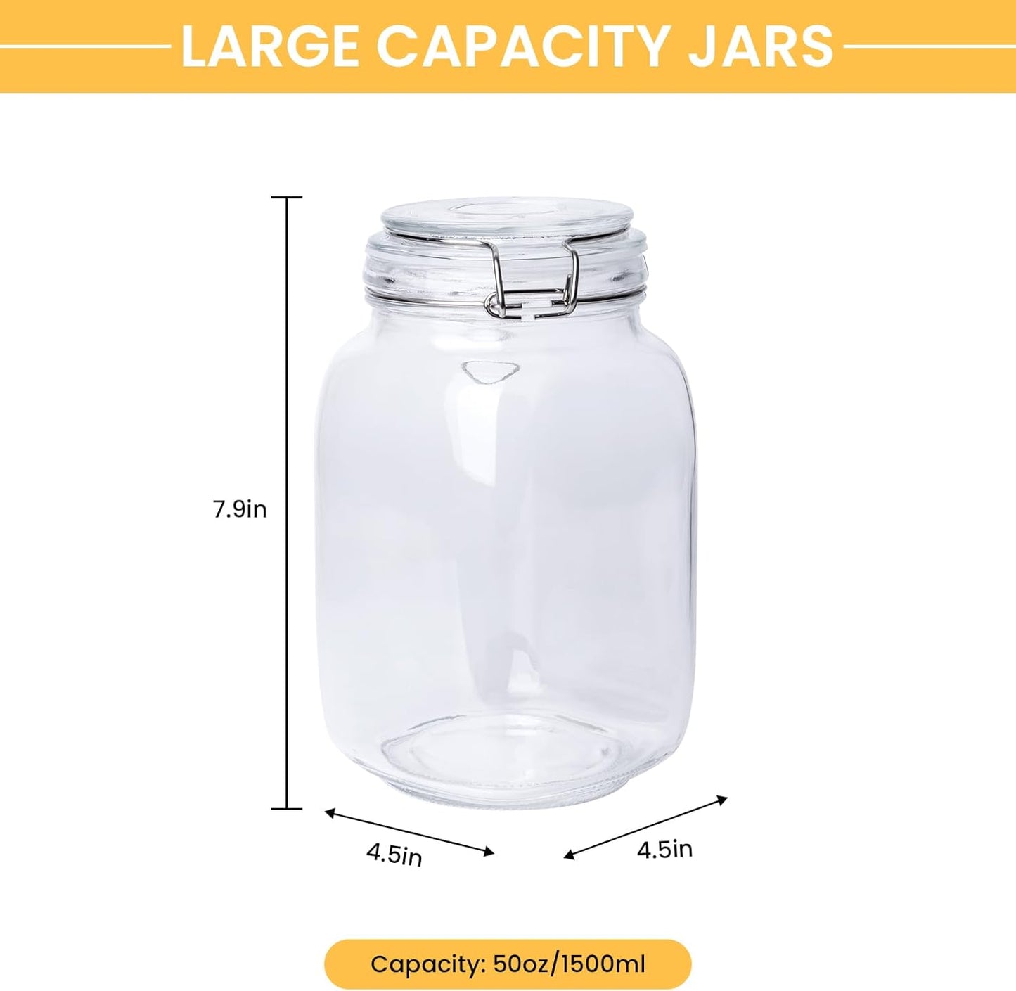 Glass Jars with Airtight Lid, Large Glass Food Storage Jars, 3 Pack Wide Mouth Airtight Glass Jars ffor Flour, Cereal, Coffee, Pasta and Canning(50OZ)