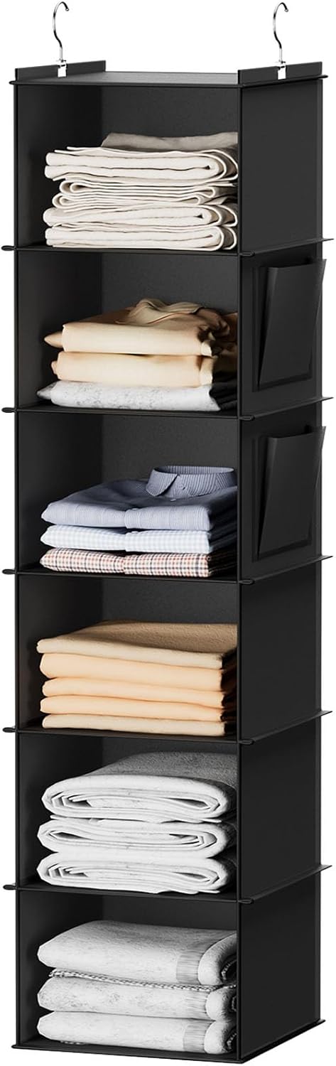 YOUDENOVA Hanging Closet Organizers and Storage, 6-Shelf Hanging Closet Shelves, Black