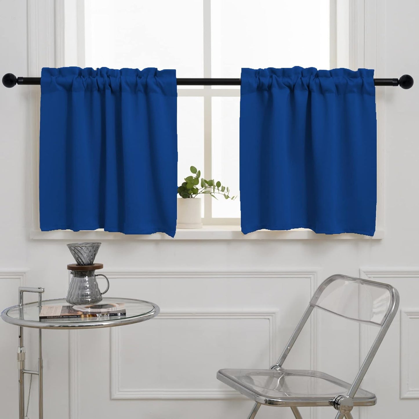Pickluc Cafe Curtain (Half Window Curtain) 24 Inches Length, Rod Pocket Kitchen Curtain, Short Blackout Curtain for Small Window, Blue 30" Wide and 24" Long, 2 Panels