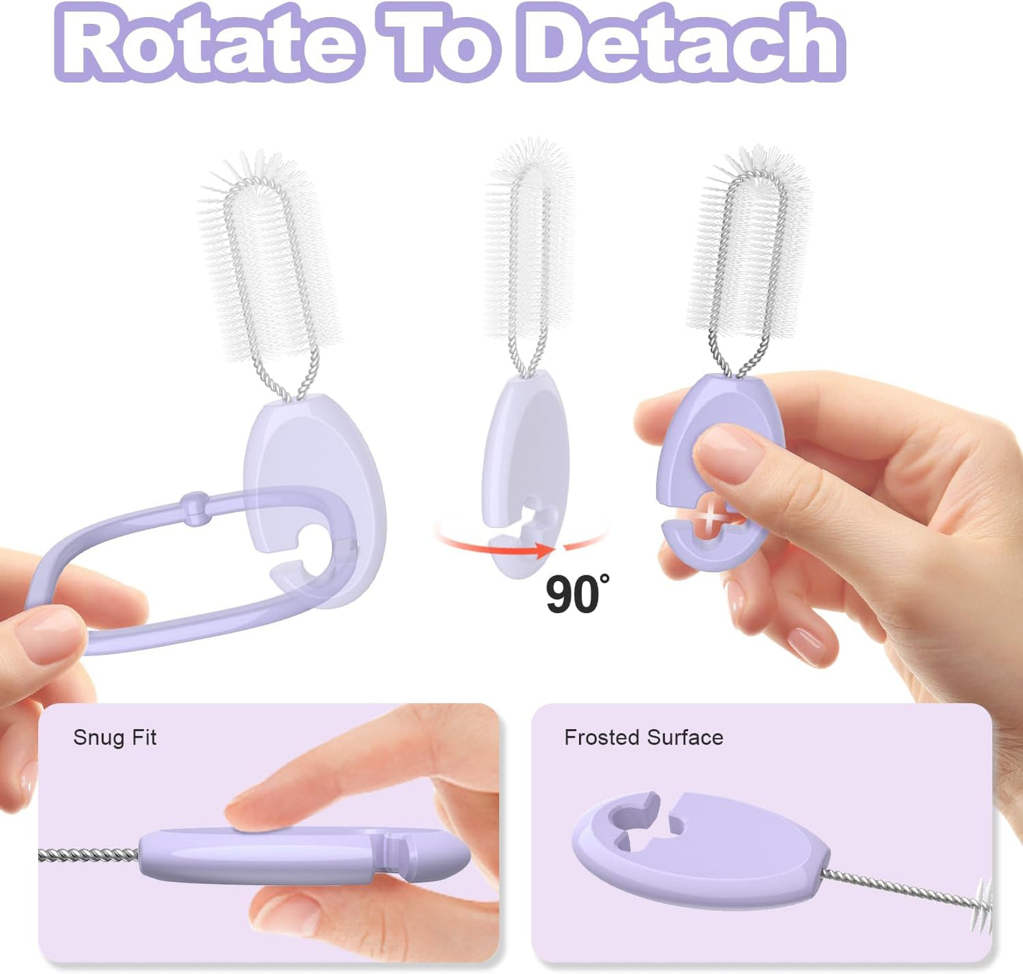 YOTIME Standing Straw Cleaner Brush Set, 4in1 Reusable Straw Brushes with Holder Ring, for Baby Bottles, Sippy Cups and Lids, Purple