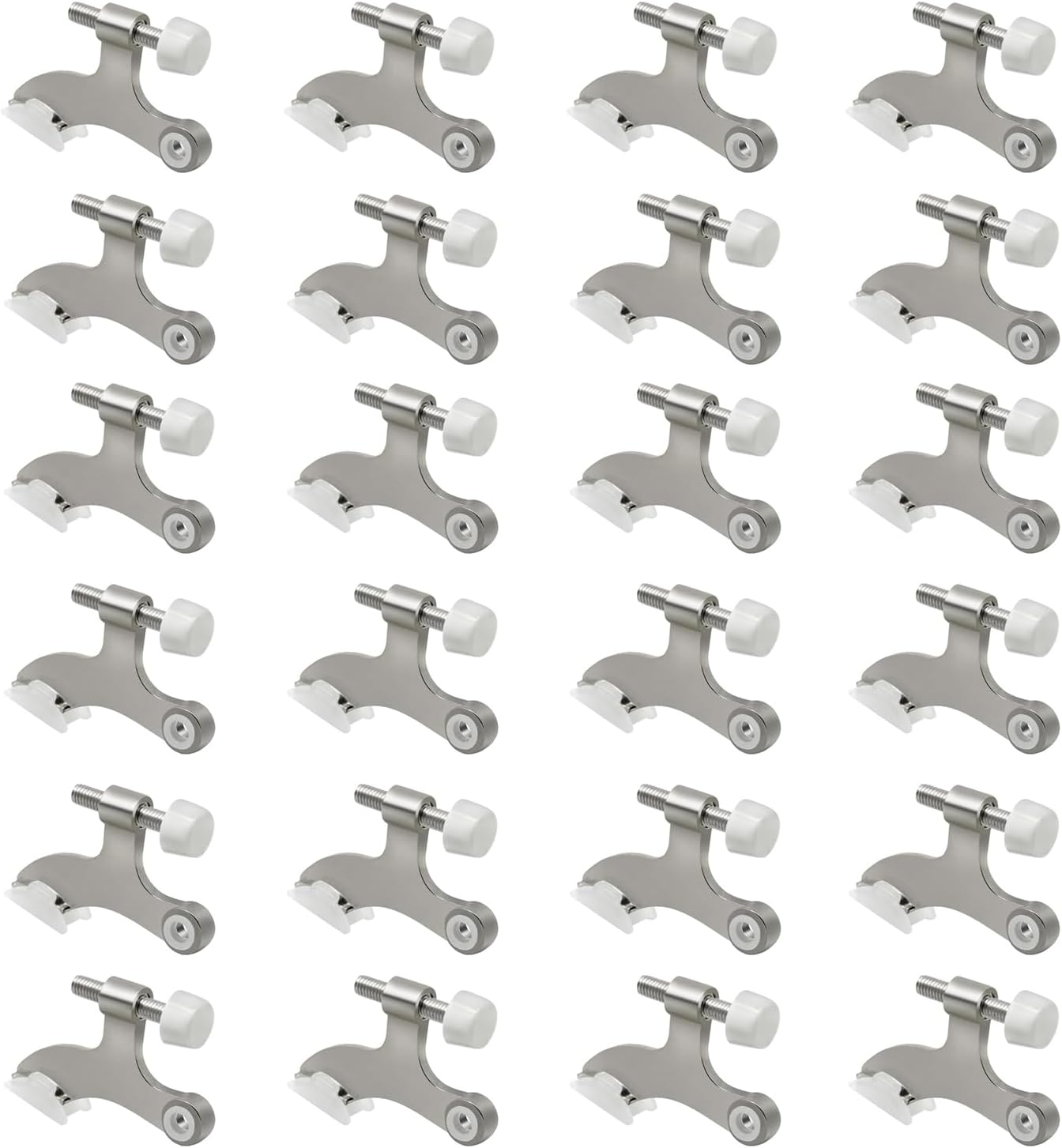 24 Pack Hinge Pin Brushed Nickel Door Stopper, Adjustable Heavy Duty Hinge Pin Door Stop with Rubber Bumper Tips
