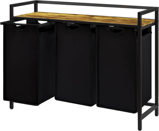 Lifewit Laundry Hamper 3 Section, 120L Pull out Laundry Clothes Basket Organizer with Large Top Shelf and 3 Removable Bags and Handles, Laundry Sorter for Laundry Room Bedroom Bathroom Dorm, Black