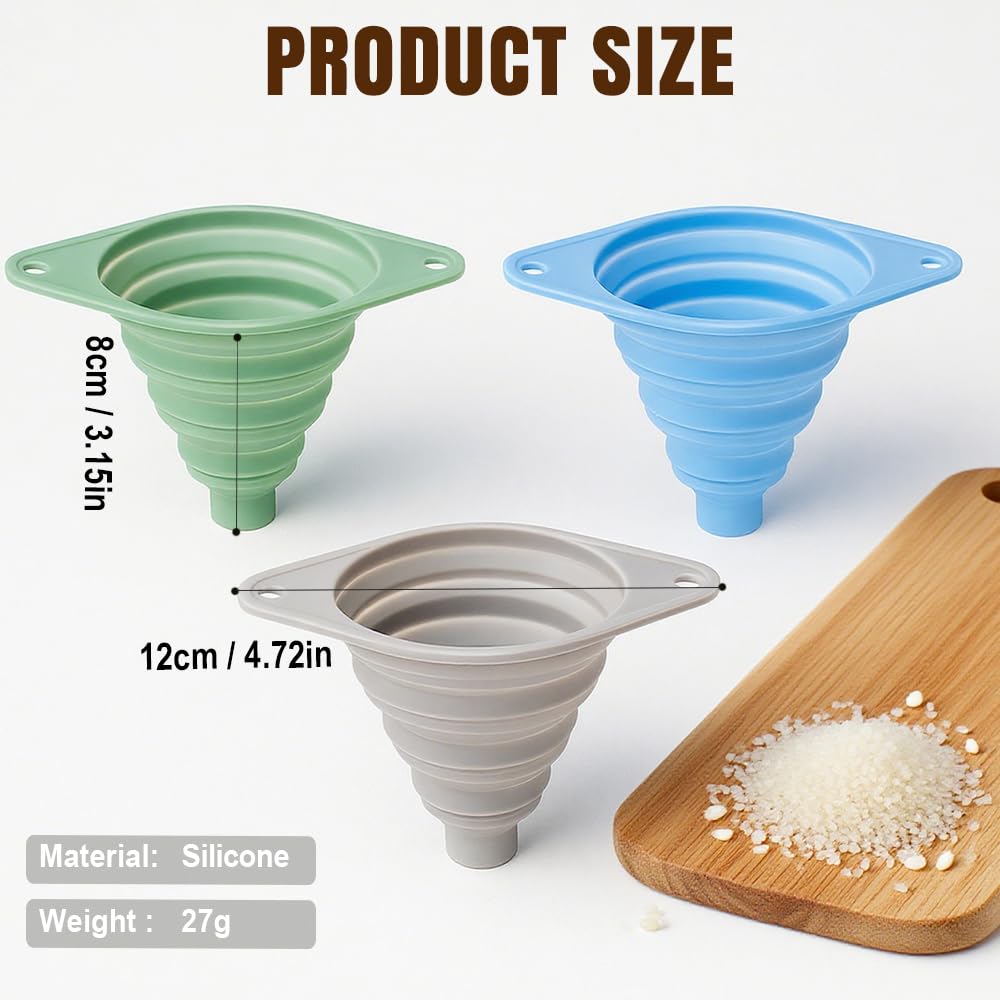 Kitchen Funnel Set, 2025 New Silicone Collapsible Funnel, Multi-Purpose Small Funnels for Kitchen Use, Portable Bottle Filling Funnels for Travel (3pcs)