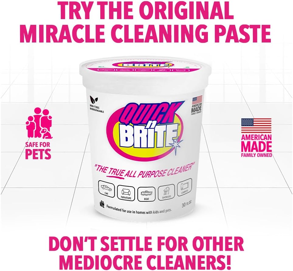 Quick 'n Brite All Purpose Cleaning Paste – Kid & Pet Safe, Powerful Multi-Surface Cleaner for Kitchens, Carpets, BBQ, Tubs & More – 32 oz Biodegradable
