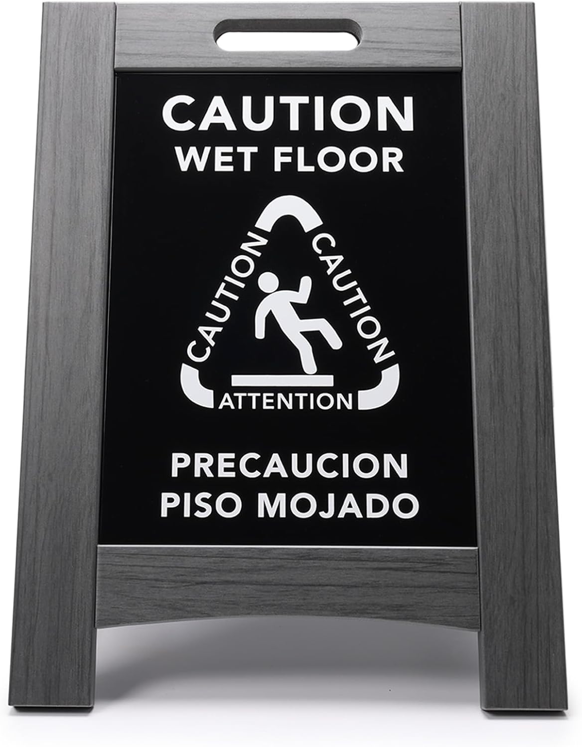Premium Outdoor Composite Caution Wet Floor Sign – Bilingual w/Non-Skid Plastic Feet, Black Plate – For Hotels, Schools, Offices, Areas, Restrooms, Pool Decks - Grey (2 Pack)