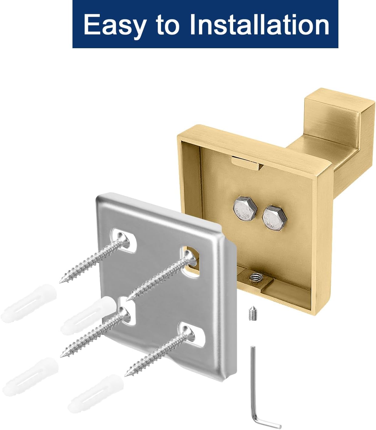 NearMoon Bath Towel Hooks -SUS304 Stainless Steel Square Clothes Robe Hooks Hanger, Heavy Duty Coat Hooks for Bathroom Livingroom Hotel Kitchen Garage, Wall Mounted (3 Pack, Chrome Gold)