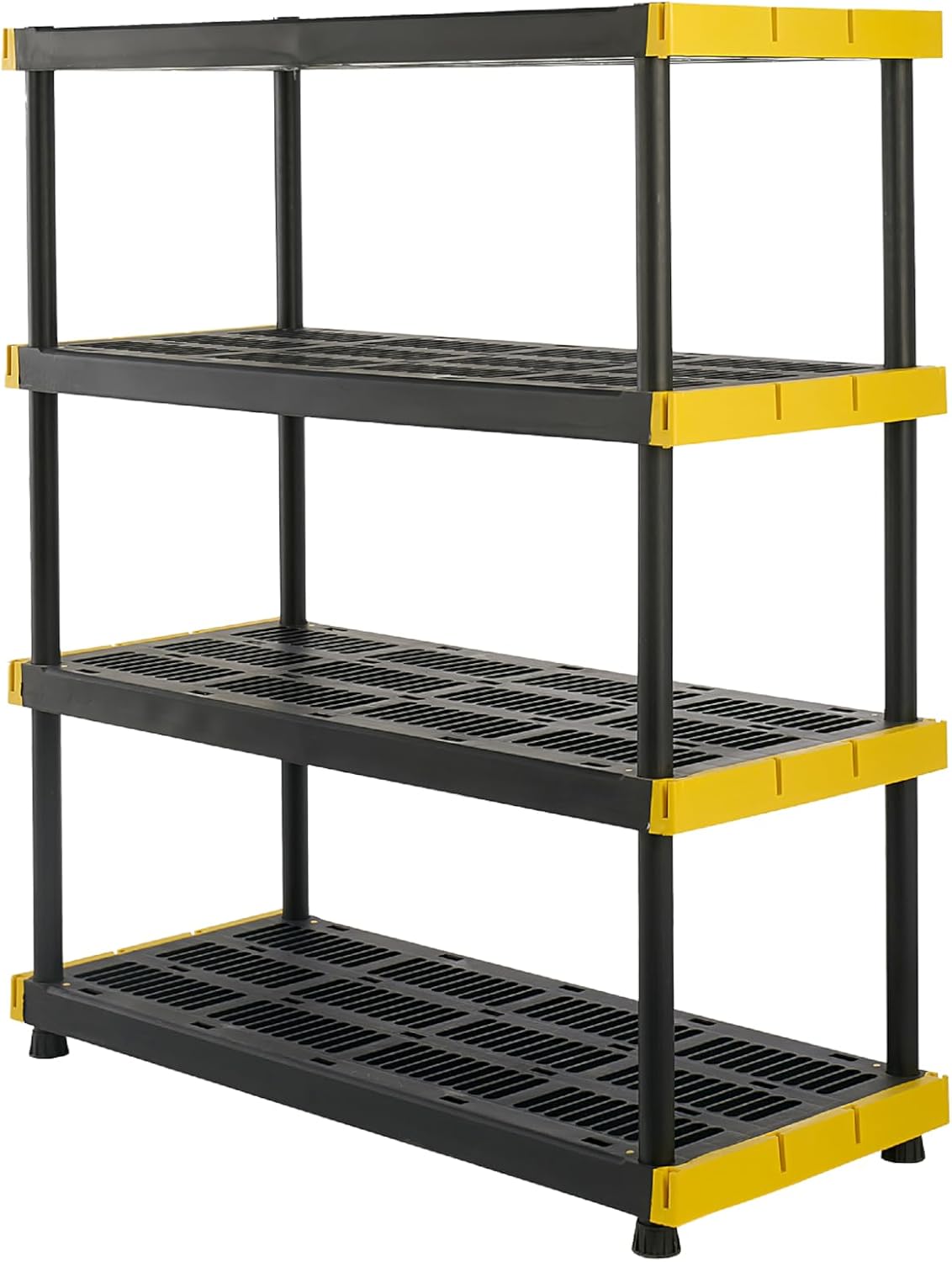 BLACK & YELLOW, 4-Tier Heavy Duty Plastic Storage Shelving Unit, 200lbs/shelf (55"H x 48"W x 20"D), for Indoor/Outdoor Organization, Modular Rack