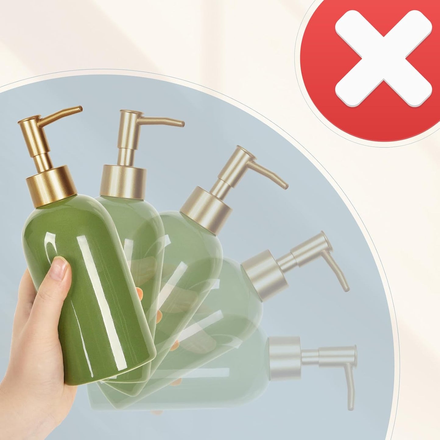 Natheeph 14OZ Ceramic Soap Dispenser Ceramic Soap Pump Dispenser Can Fill Liquid for Bathroom/Kitchen (2PC Green)